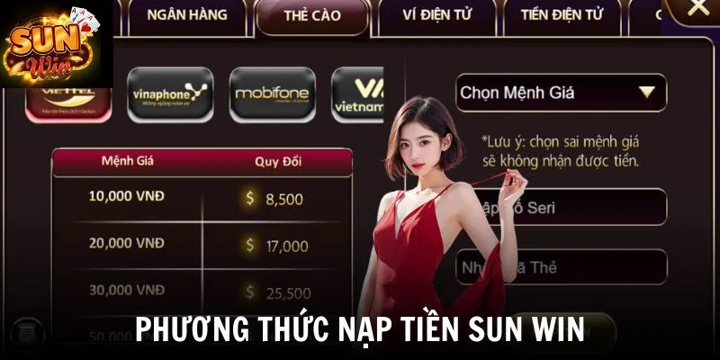 Phương thức nạp tiền SUN WIN